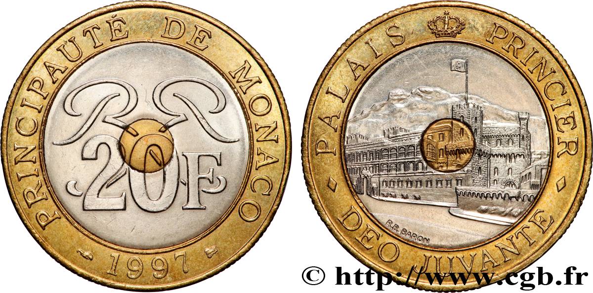 MONACO 20 Francs Palais Princier 1997 Paris AU 