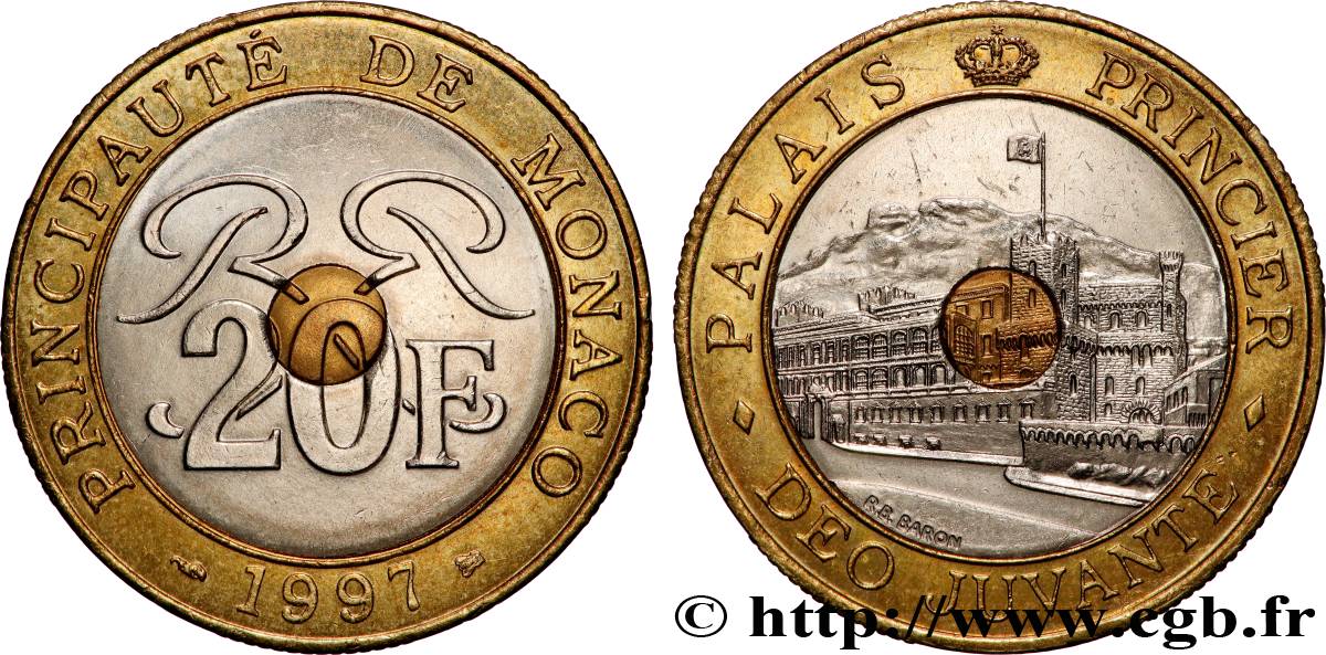 MONACO 20 Francs Palais Princier 1997 Paris TTB+ 