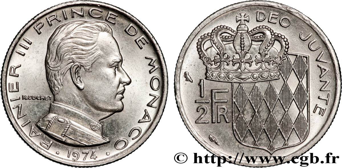 MONACO 1/2 Franc Rainier III  1974 Paris VZ 