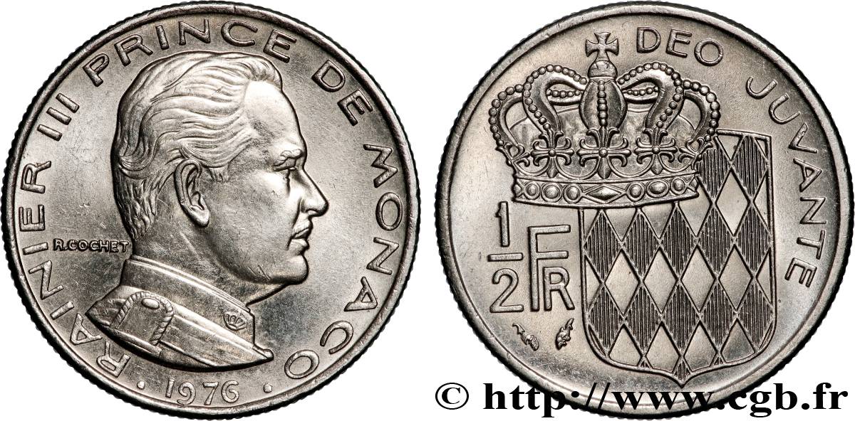 MONACO 1/2 Franc Rainier III 1976 Paris SPL 