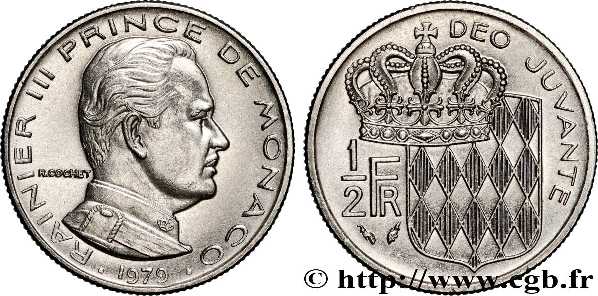 MONACO 1/2 Franc Rainier III 1979 Paris SUP 