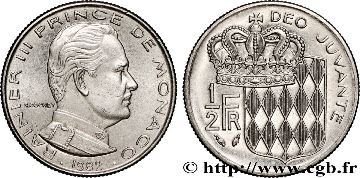 MONACO 1/2 Franc Rainier III 1982 Paris AU 