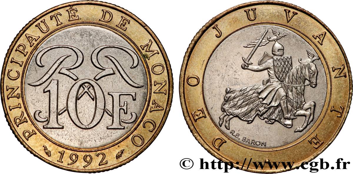 MONACO 10 Francs Rainier III 1992 Paris AU 