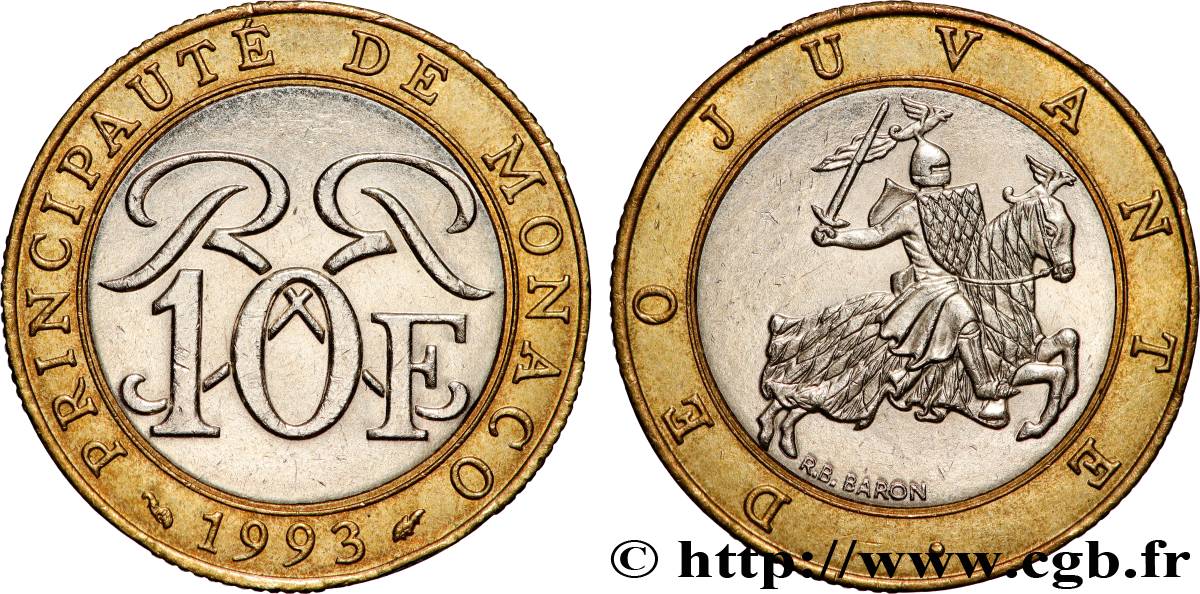 MONACO 10 Francs Rainier III 1993 Paris AU 