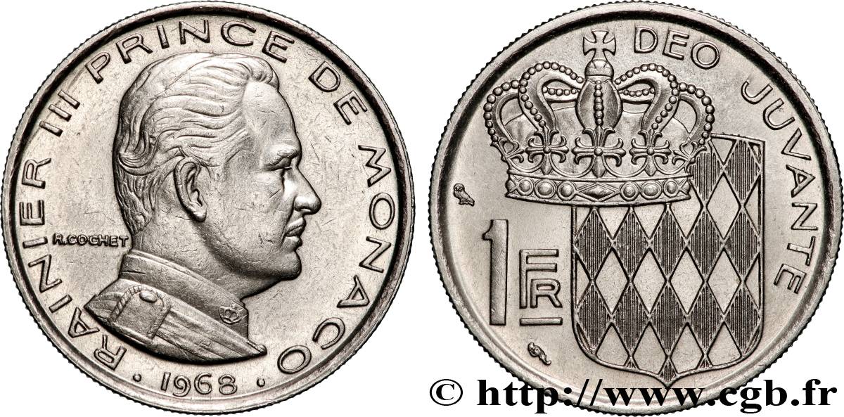 MONACO 1 Franc Rainier III 1968 Paris TTB+ 