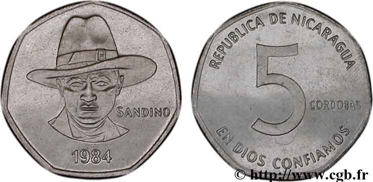 NICARAGUA 5 Cordobas Sandino 1984  SC 