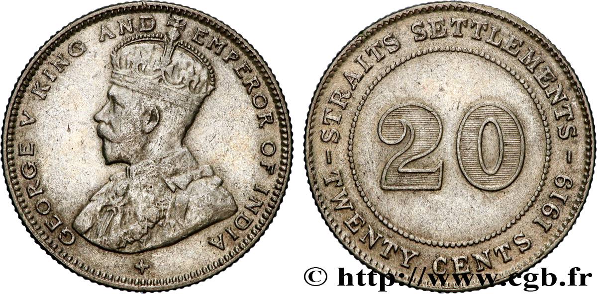MALAYSIA - STRAITS SETTLEMENTS 20 Cents Straits Settlements George V 1919 Bombay XF 