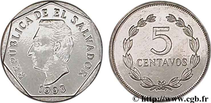 EL SALVADOR 5 Centavos Francisco Morazan 1993 Sherrit Mint, Canada fST 