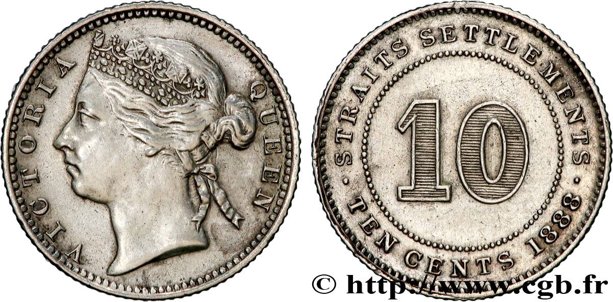 MALESIA - INSEDIAMENTI DELLO STRETTO 10 Cents Victoria 1888  BB 
