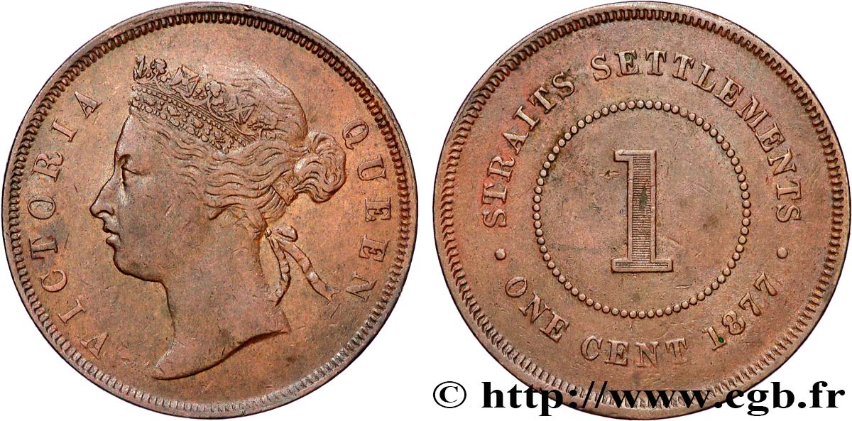 MALAYSIA - STRAITS SETTLEMENTS 1 Cent Victoria 1877 Londres XF 