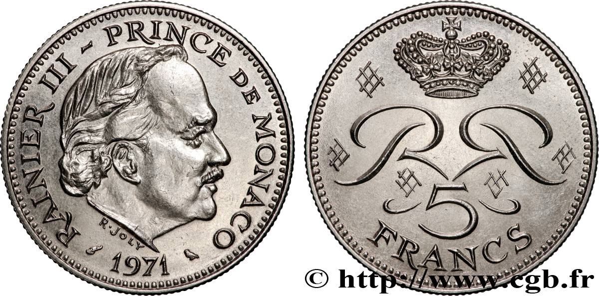 MONACO 5 Francs Rainier III 1971 Paris MS 