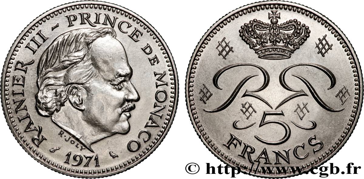 MONACO 5 Francs Rainier III 1971 Paris SPL 