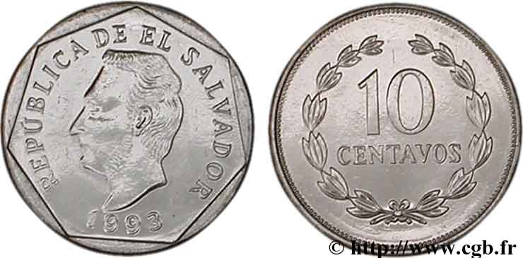 EL SALVADOR 10 Centavos Francisco Morazan 1993 Sherrit Mint, Canada fST 