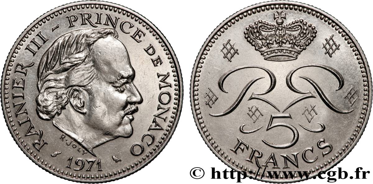 MONACO 5 Francs Rainier III 1971 Paris SPL 