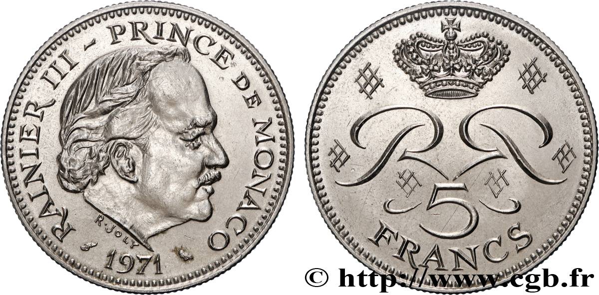 MONACO 5 Francs Rainier III 1971 Paris MS 