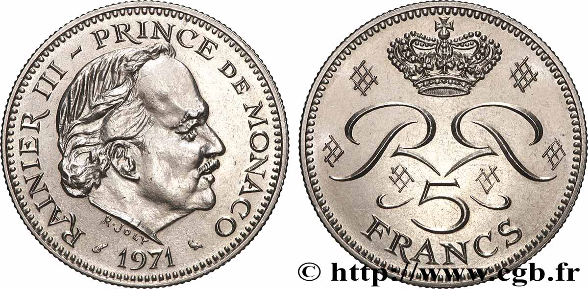 MONACO 5 Francs Rainier III 1971 Paris SPL 