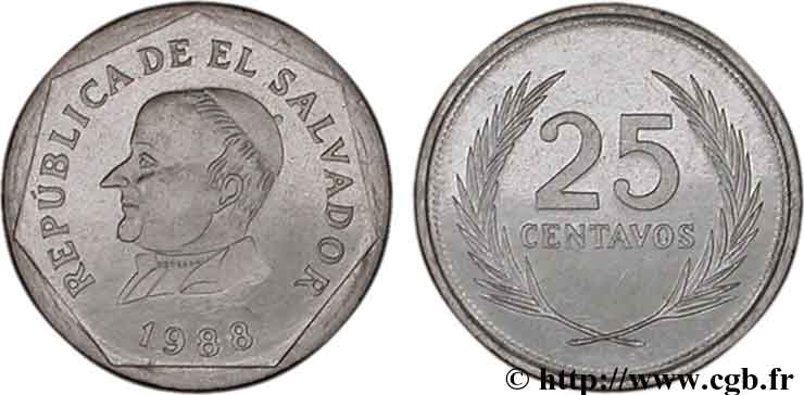 EL SALVADOR 25 Centavos Jose Maria Delgado 1988 Vereinigte Deutsche Metall MS 