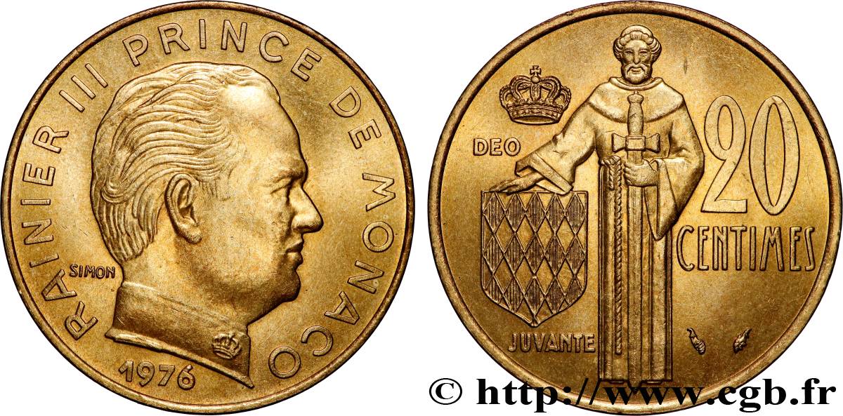 MONACO 20 Centimes Rainier III 1976 Paris AU 