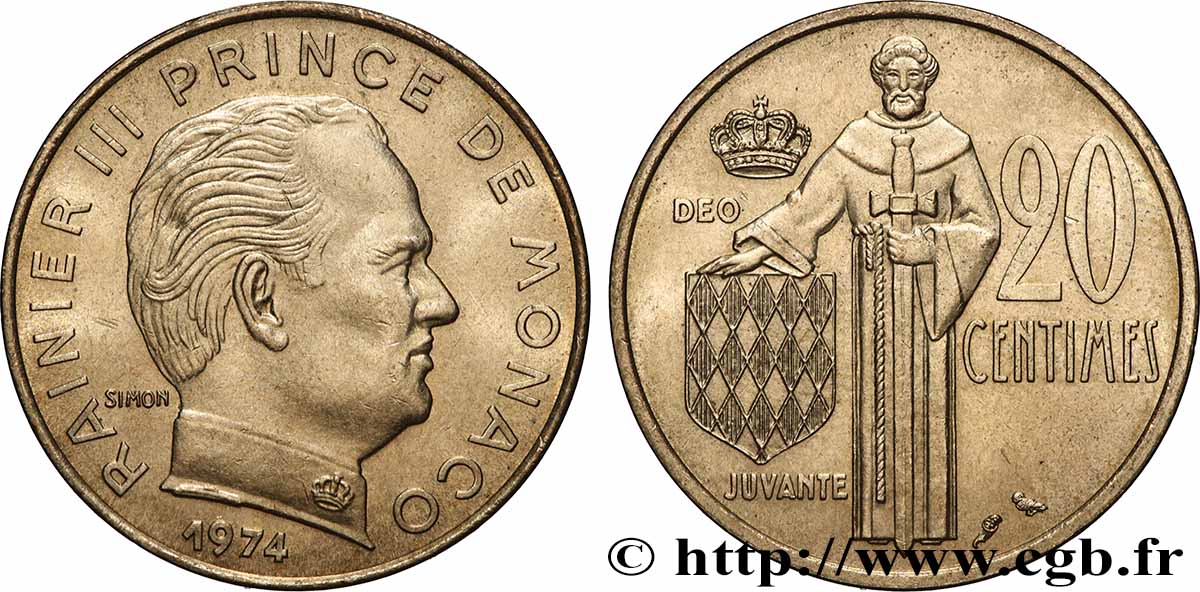 MONACO 20 Centimes Rainier III 1974 Paris SUP 