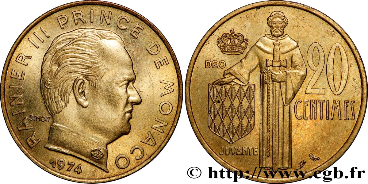 MONACO 20 Centimes Rainier III 1974 Paris AU 