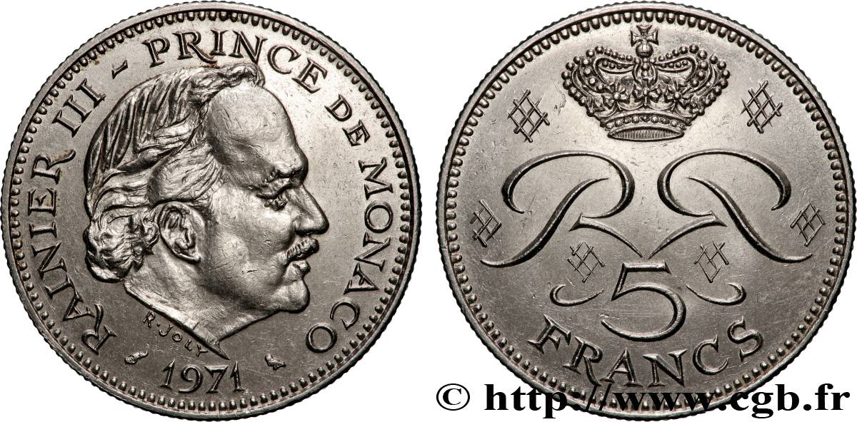 MONACO 5 Francs Rainier III 1971 Paris MS 