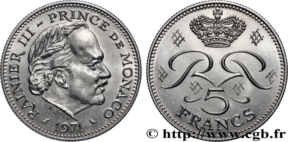 MONACO 5 Francs Rainier III 1971 Paris fST 