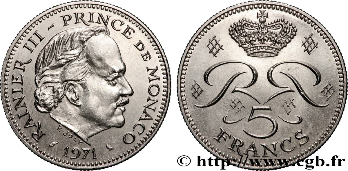 MONACO 5 Francs Rainier III 1971 Paris MS 