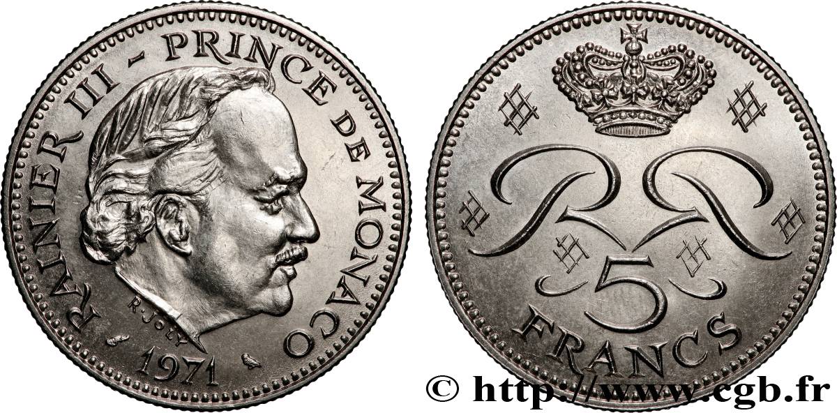 MONACO 5 Francs Rainier III 1971 Paris SPL 
