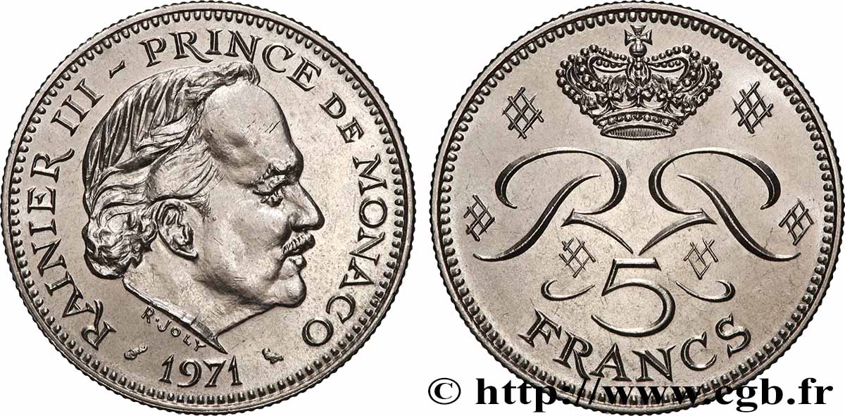 MONACO 5 Francs Rainier III 1971 Paris SPL 