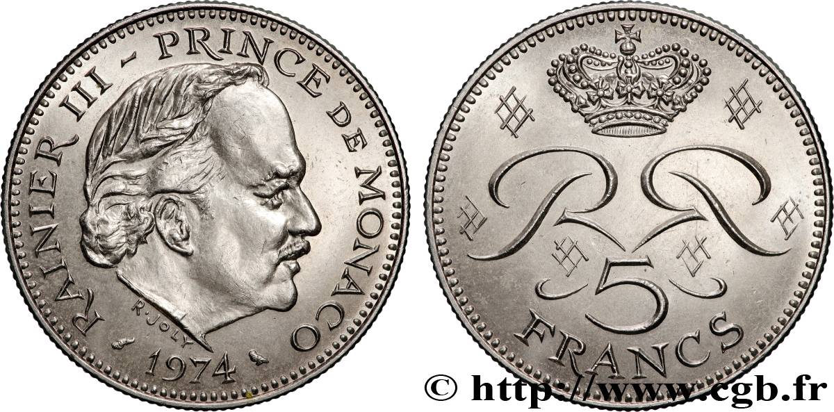 MONACO 5 Francs Rainier III 1974 Paris SPL 