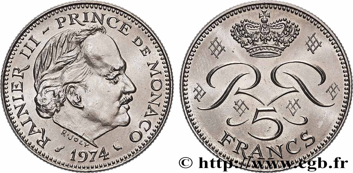 MONACO 5 Francs Rainier III 1974 Paris SC 