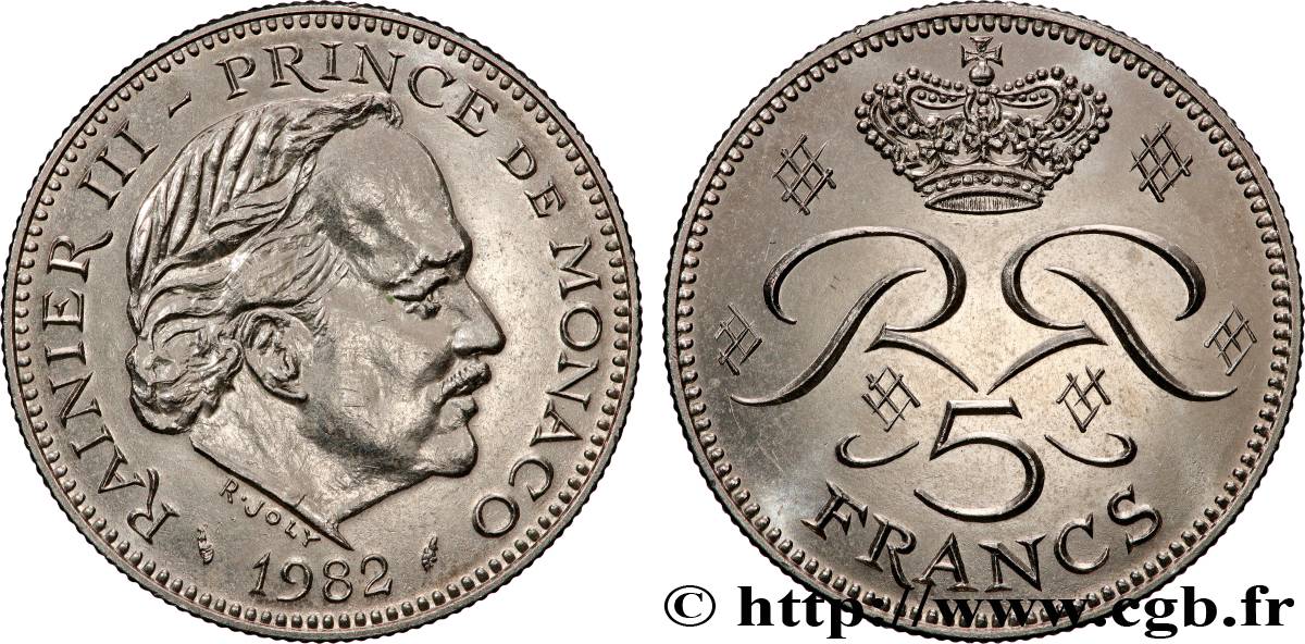 MONACO 5 Francs Rainier III 1982 Paris MS 
