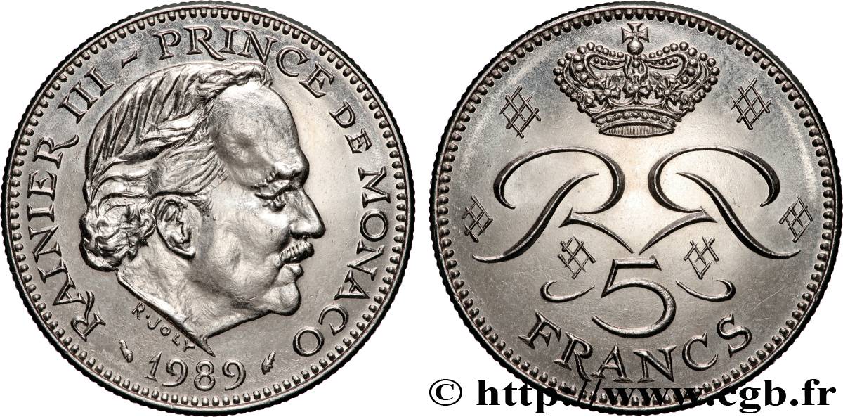 MONACO 5 Francs Rainier III 1989 Paris MS 