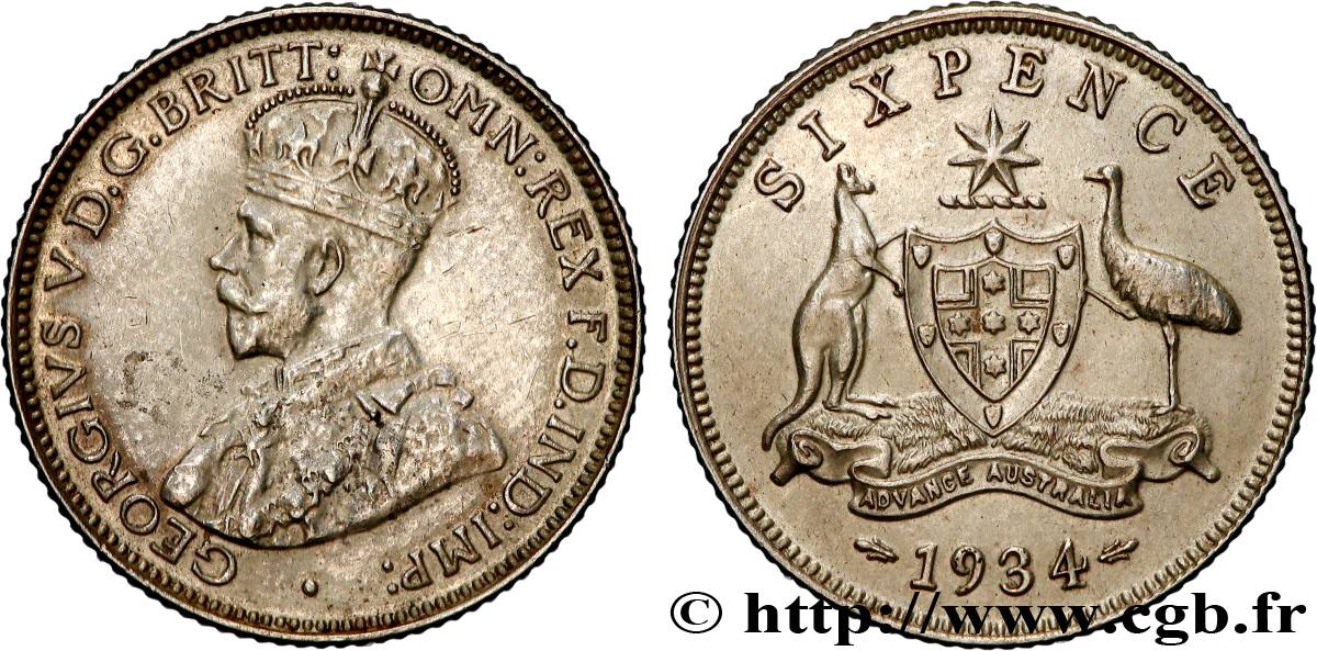 AUSTRALIEN 6 Pence Georges V 1934 Melbourne fVZ 