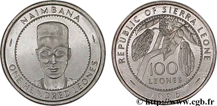 SIERRA LEONE 100 Leones cacaotier / buste de Naimbana 1996 fwo_102324 World  coins