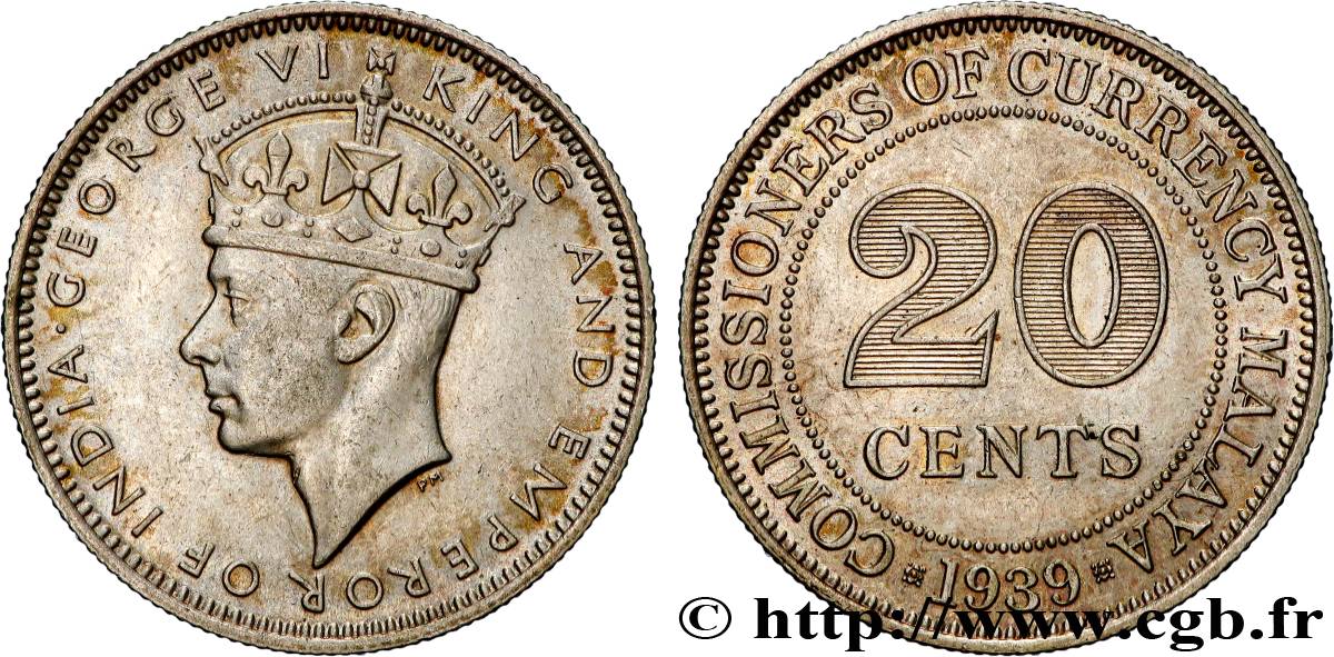 MALAYSIA - STRAITS SETTLEMENTS 20 Cents Straits Settlements Georges VI 1939  AU 