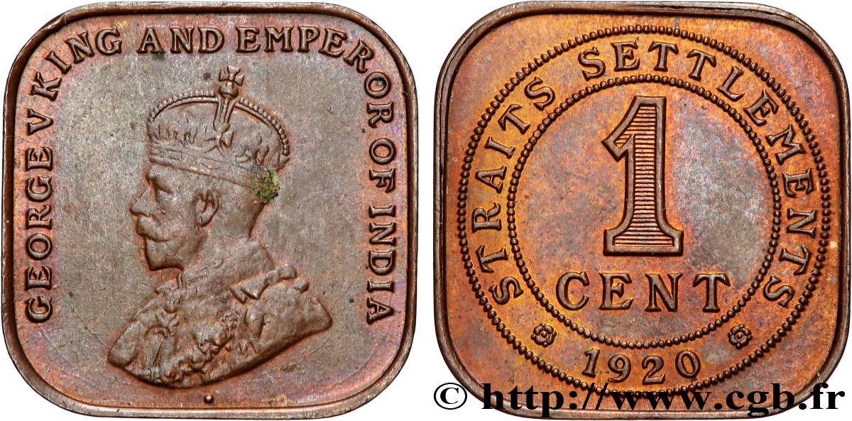 MALAYSIA - STRAITS SETTLEMENTS 1 Cent Georges V 1920 Calcutta AU 