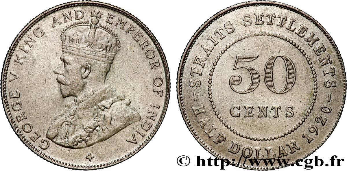 MALAYSIA - STRAITS SETTLEMENTS 50 Cents Georges V 1920  AU 