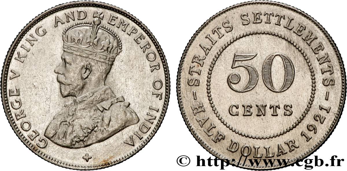 MALAYSIA - STRAITS SETTLEMENTS 50 Cents Straits Settlements Georges V 1921  AU 