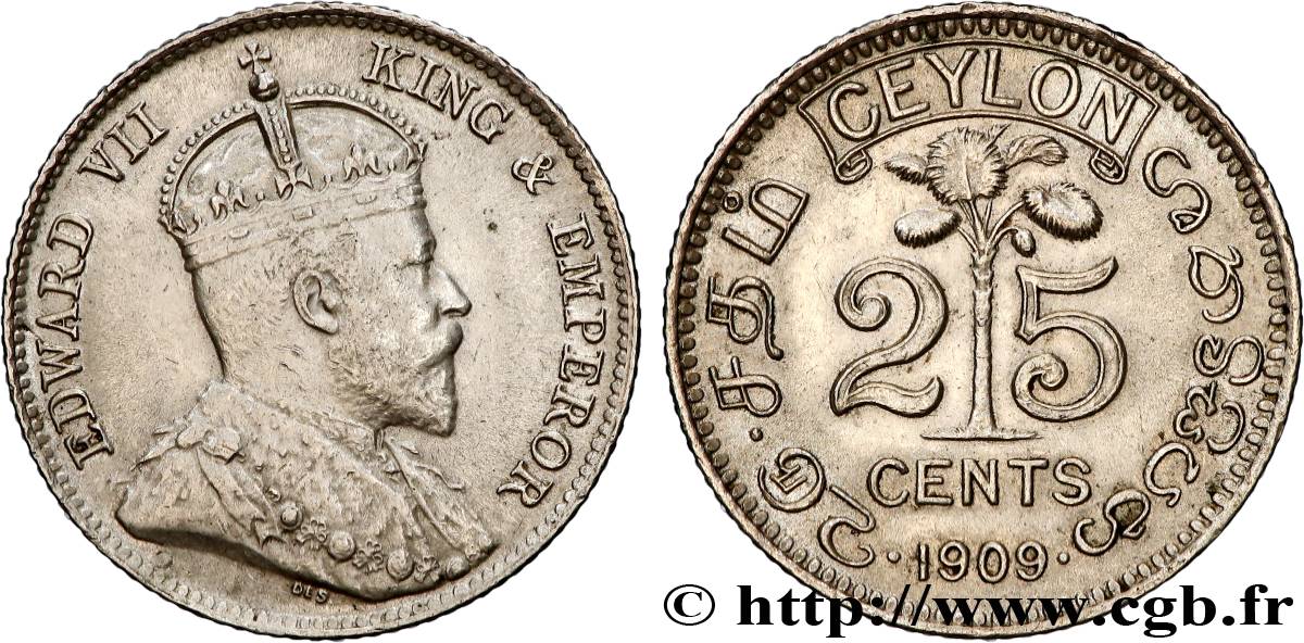 CEYLON 25 Cents Édouard VII 1909  AU 