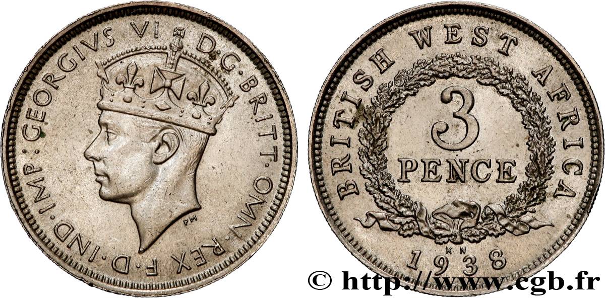 BRITISH WEST AFRICA 3 Pence Georges VI 1938 Kings Norton AU 