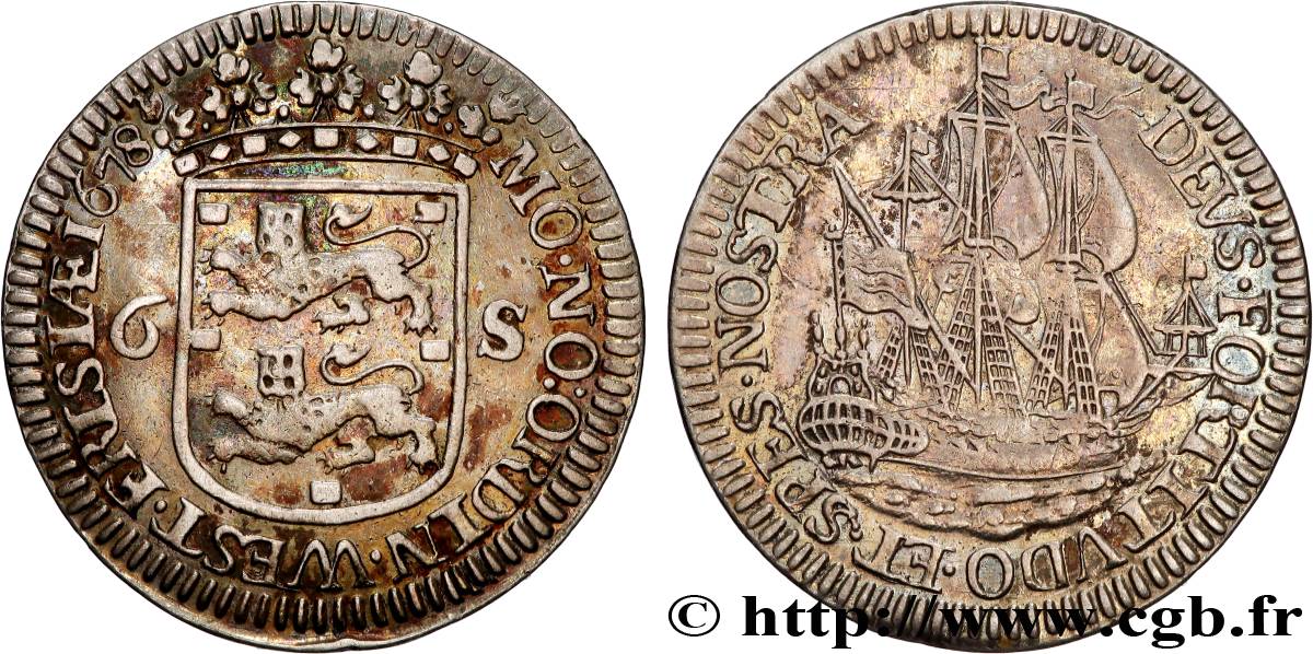 PAYS-BAS - PROVINCES-UNIES 6 Stuivers - Frise occidentale 1678  TTB 