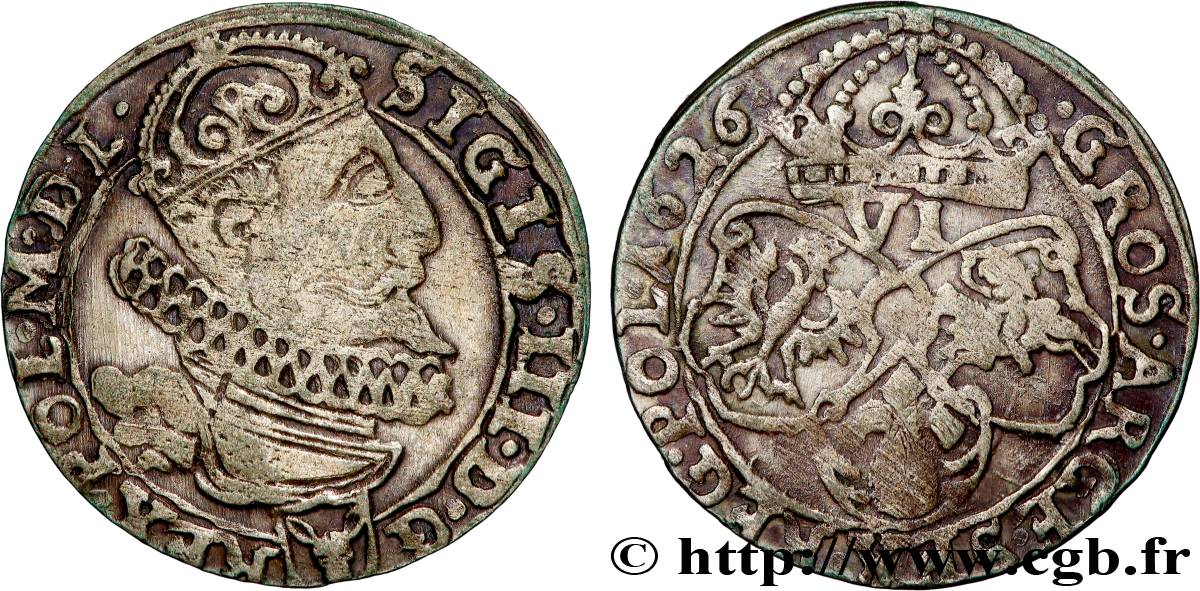 POLONIA - SIGISMONDO III VASA 6 Groszy ou szostak koronny 1626 Cracovie q.BB 