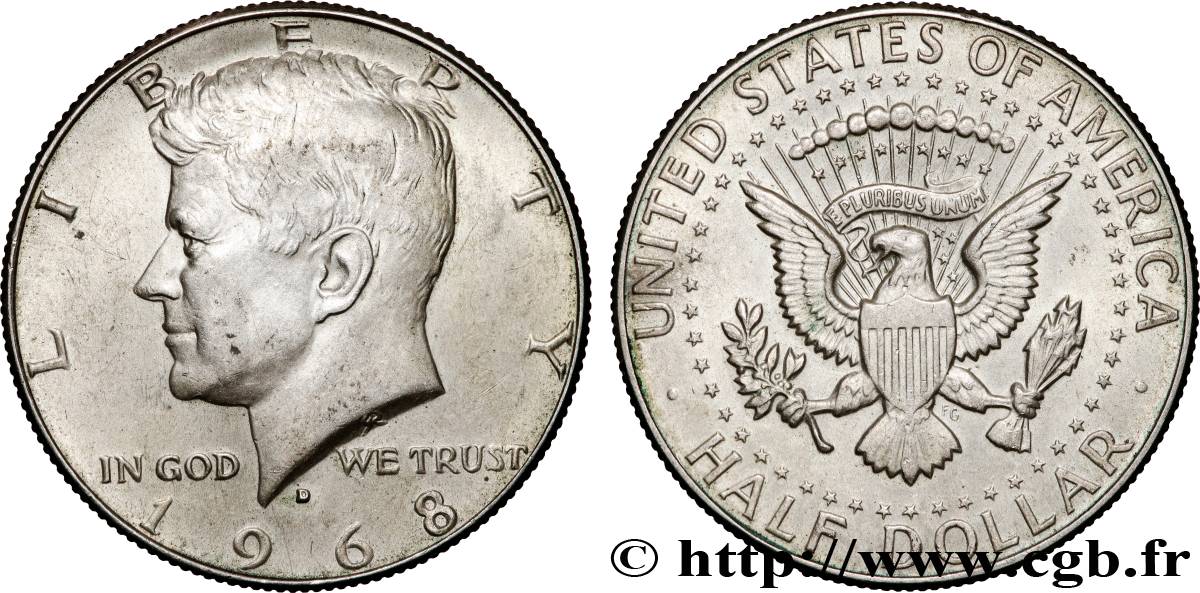 VEREINIGTE STAATEN VON AMERIKA 1/2 Dollar Kennedy 1968 Denver fVZ 