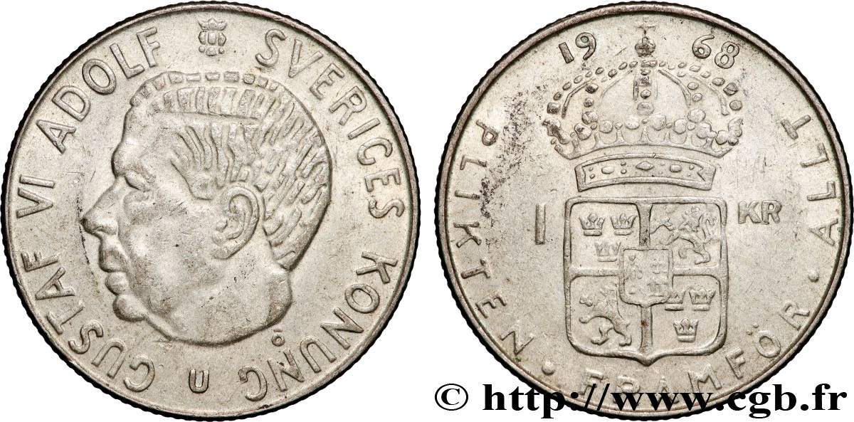 SUÈDE 1 Krona Gustave VI 1968  TTB 
