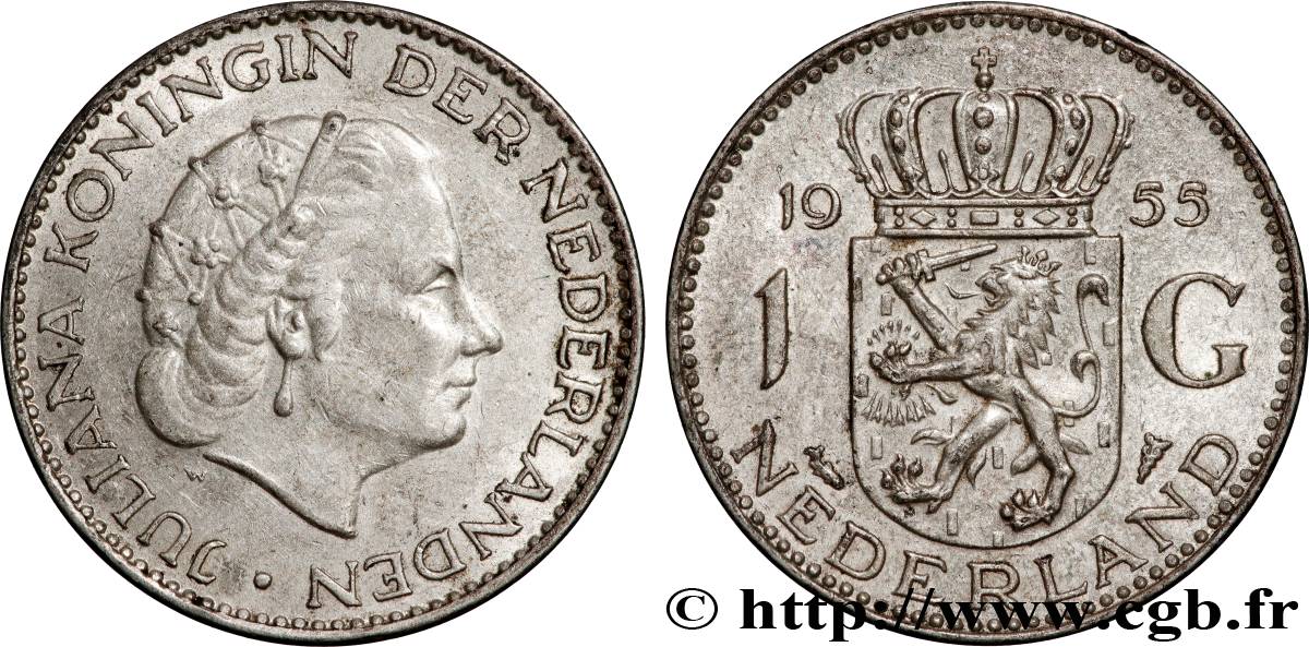 PAYS-BAS 1 Gulden Juliana 1955 Utrecht TTB+ 