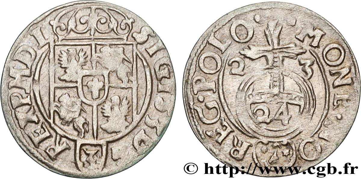 POLONIA - SIGISMUNDO III VASA 1 Półtorak / 3 Polker / 1/24 Thaler Sigismond III Vasa 1623 Cracovie BC+ 