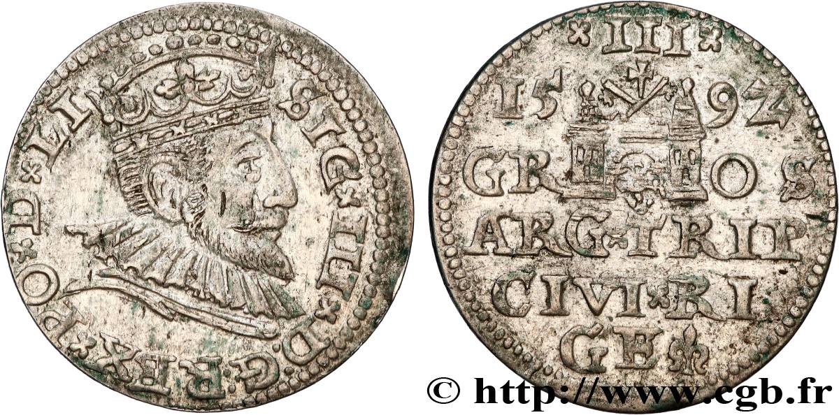 POLEN - SIGISMUND III. VASA 3 Groschen  1592 Riga SS 