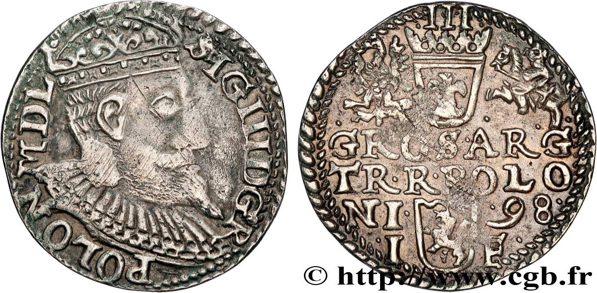 POLAND - SIGISMUND III VASA Trois groschen ou trojak koronny 1598 Cracovie XF 