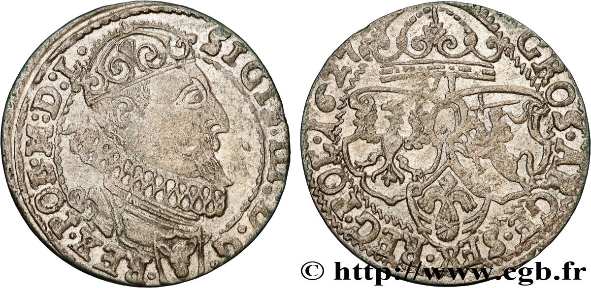 POLONIA - SIGISMONDO III VASA 6 Groschen ou Szóstak Koronny 1627 Marienburg BB 
